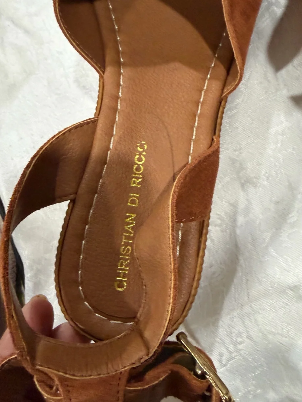 Christian Siriano Rust Suede Crisscross Ankle Strap Sandals